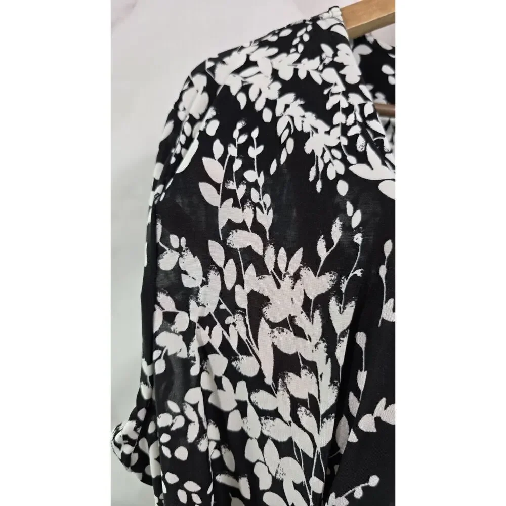 Cocomo Dress Womens 1X Black White Maxi Long V Neck Stretchy Knit Botanical - Picture 9 of 10